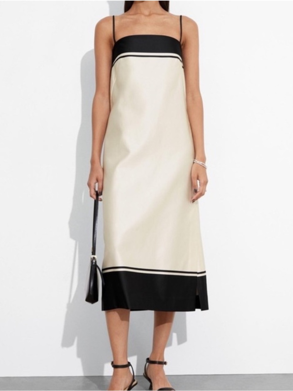 & Other Stories Black and Cream Slip Dress with Contrast Trim - Picture 2 of 7